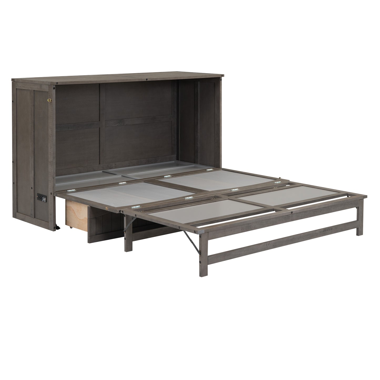 Queen Size Murphy Bed with Built-In Charging Station Antique Grey
