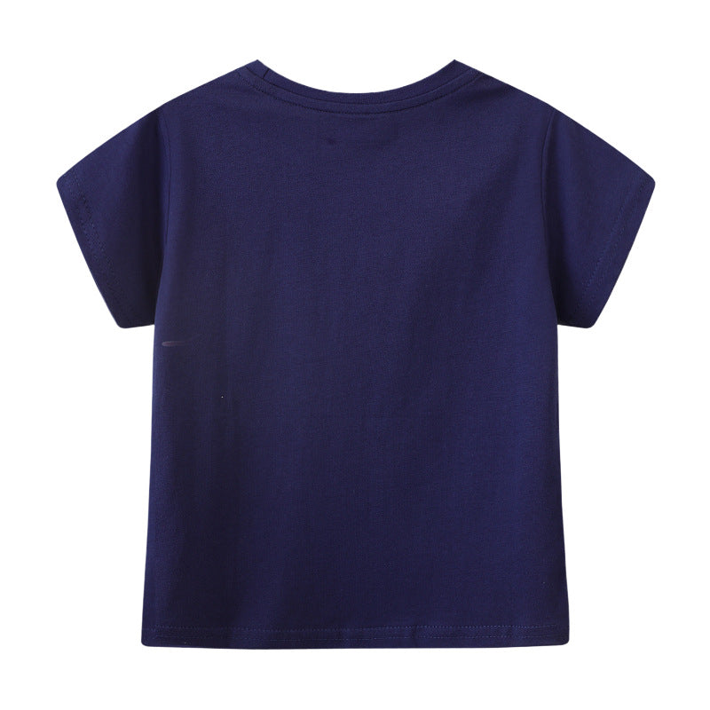 Children's Short Sleeve T-Shirt Summer New Style Unisex Baby Round Neck Kids Cartoon Top with Glow-in-the-Dark Pattern