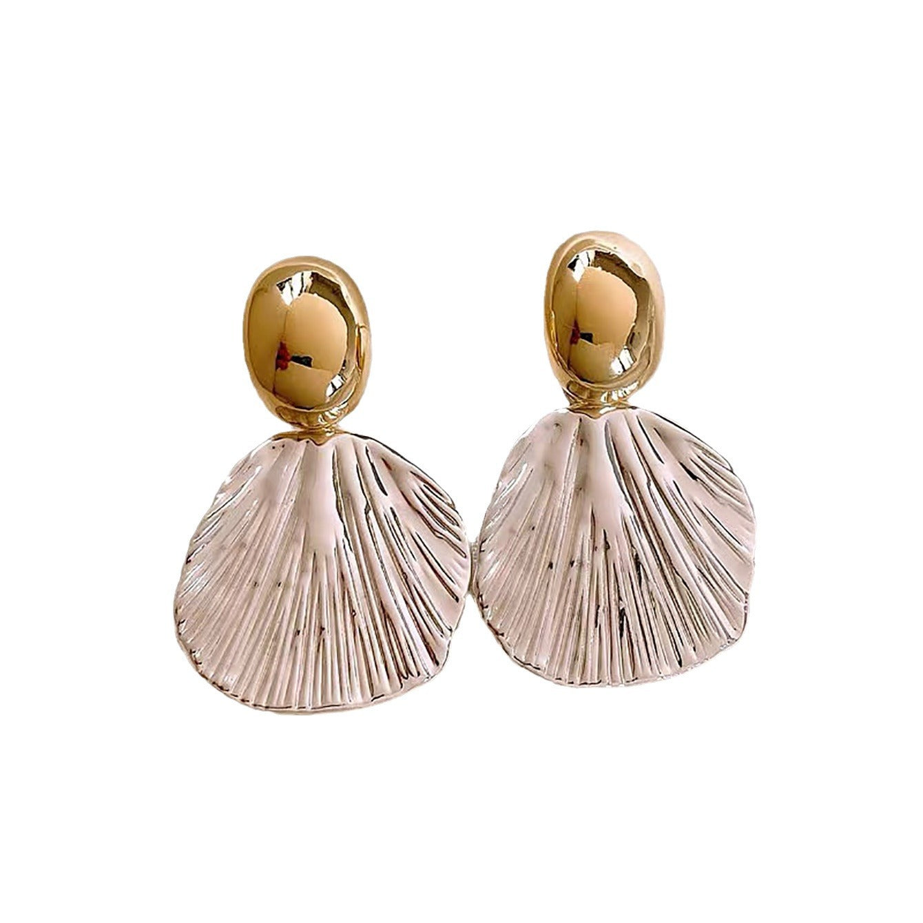 Greatera Stylish Two Tone Metal Shell Shaped Drop Earrings for Women Gold Plated Copper Alloy Dangle Earrings Party Jewelry
