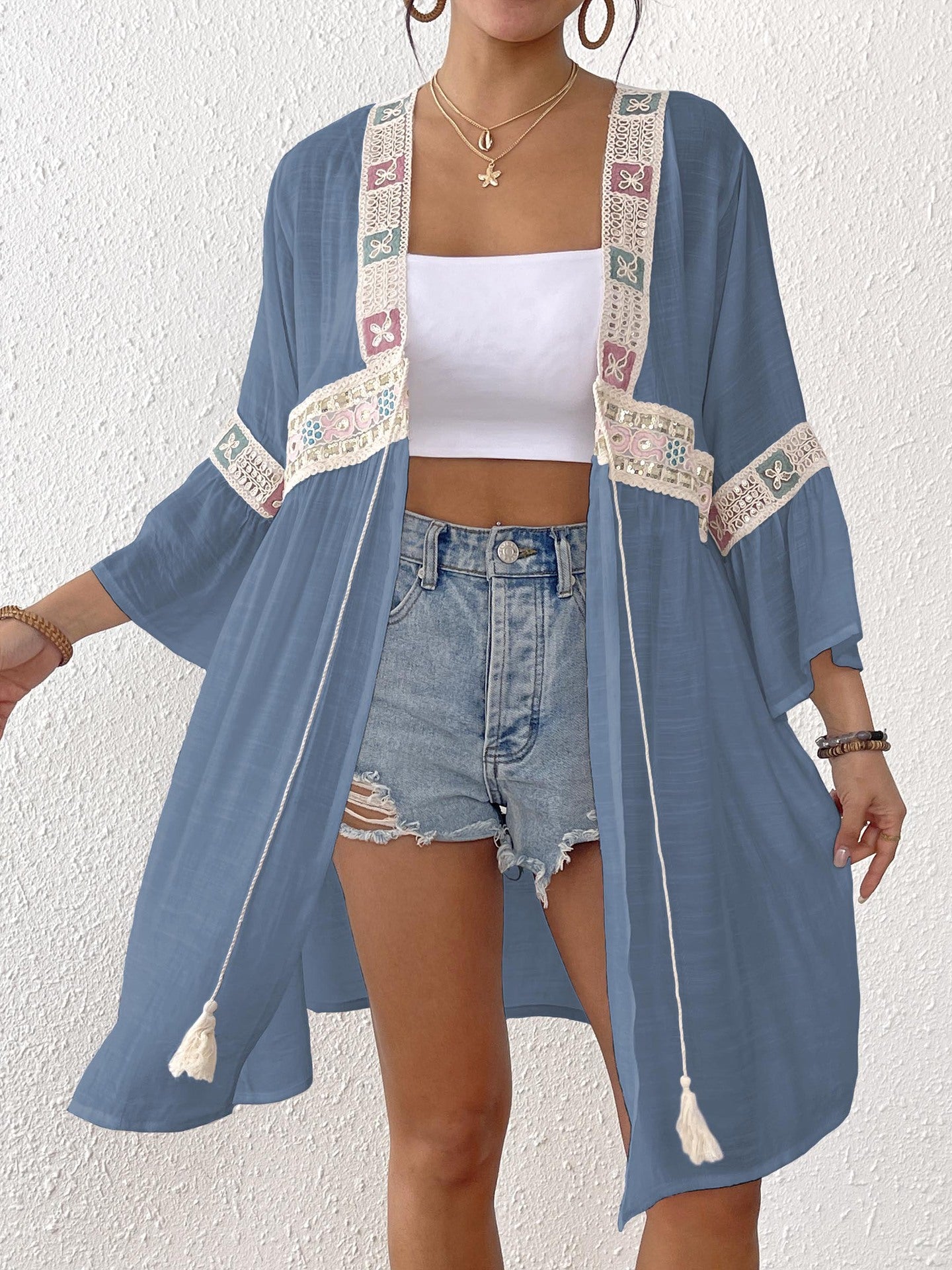 Women's Open Front Cardigan with Bow, Beach Bikini Cover-Up