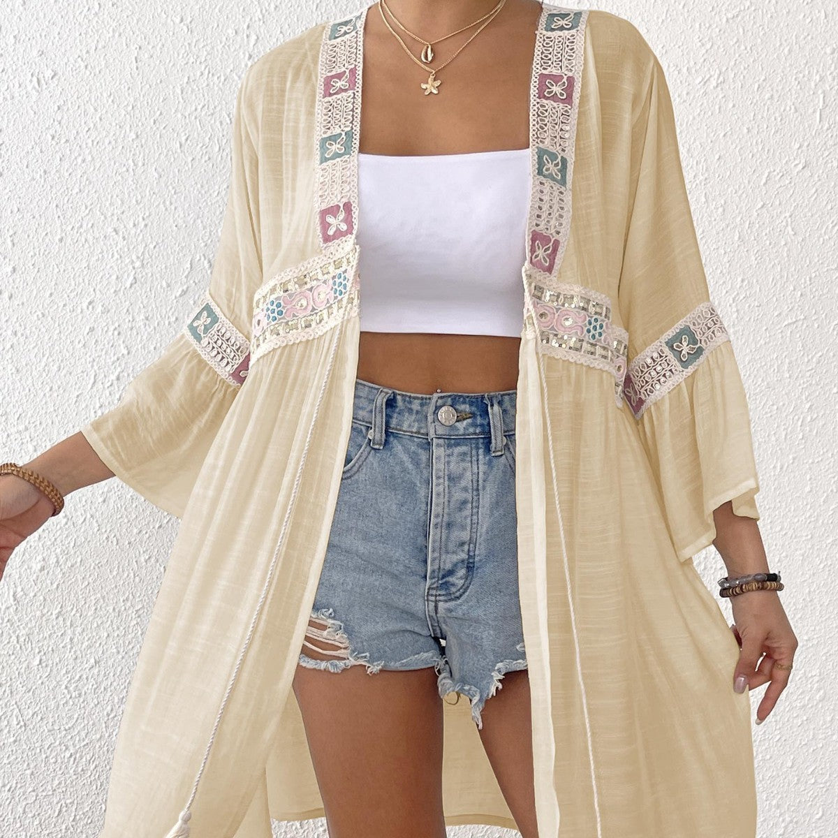 Women's Open Front Cardigan with Bow, Beach Bikini Cover-Up