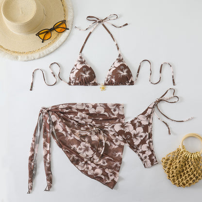 Yarn skirt split bikini multi-color three piece swimsuit