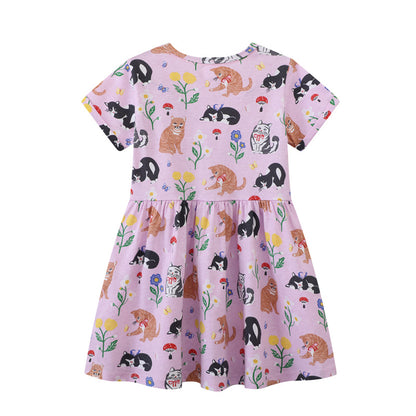 Style Children's Dress for Girls, Summer New Arrival, Cartoon Print, Round Neck, Princess Dress