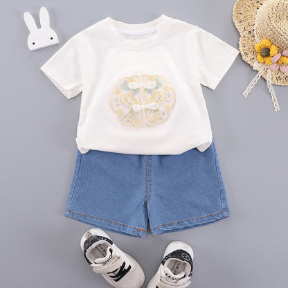 Round neck short sleeved top set