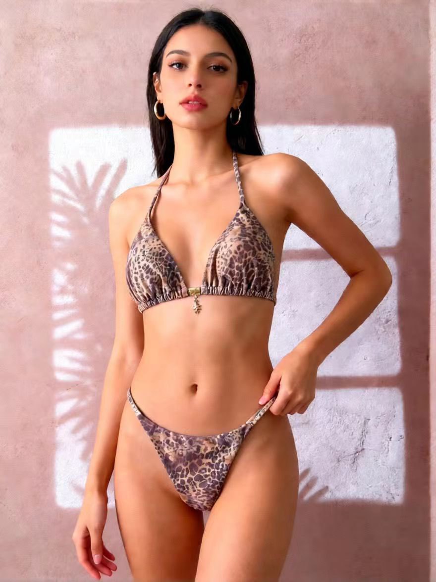 Swimsuit Split Beach Stripe Strap Neck Hanging