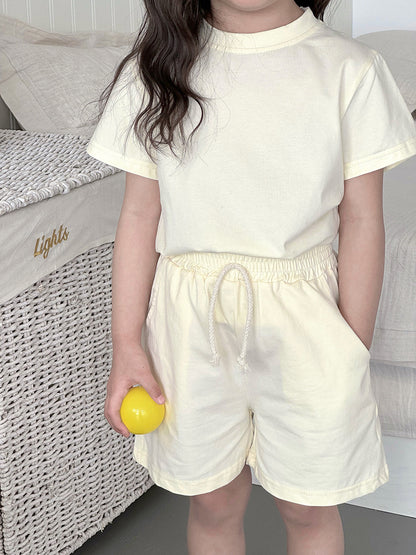 Children's Summer Cotton Pajama Set Short Sleeve Shorts Two-Piece Set Girls Lightweight Casual Sleepwear Wearable Outdoors