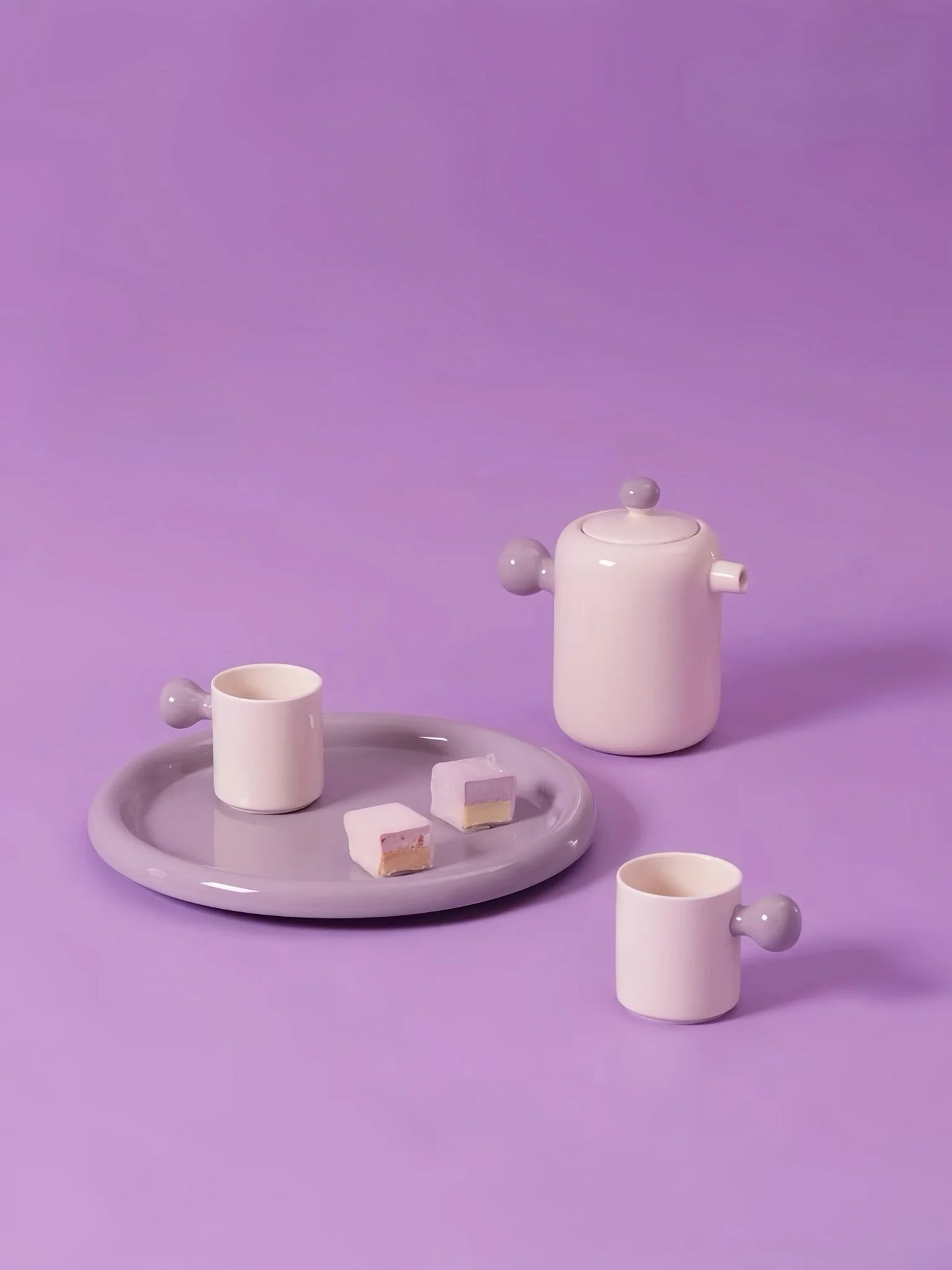 Handmade Cute Whimsical Dopamine Creamy Toffee Tea Pot & Tea Cups Set of 8 Pcs
