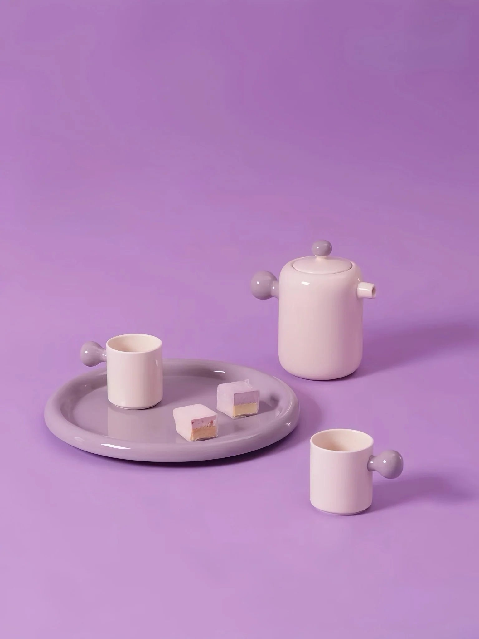 Handmade Cute Whimsical Dopamine Creamy Toffee Tea Pot & Tea Cups Set of 8 Pcs