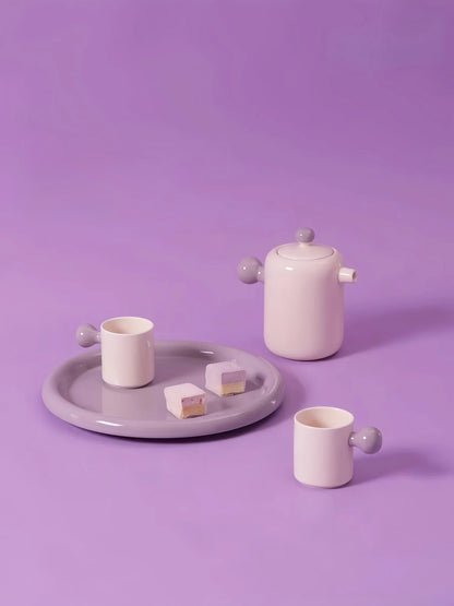 Handmade Cute Whimsical Dopamine Creamy Toffee Tea Pot & Tea Cups Set of 8 Pcs