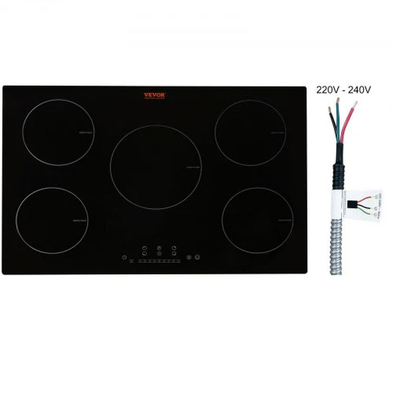 Electric Cooktop, 5 Burners, 30'' Induction Stove Top, Built-In Magnetic Cooktop 9200W, 9 Heating Level Multifunctional Burner, LED Touch Screen W/ Child Lock & Over-Temperature Protection