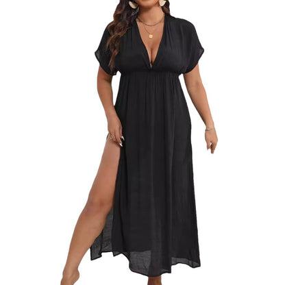 Lady Long Dress Beach Cover-Up Plus Size Women's Fitted Waist Dress