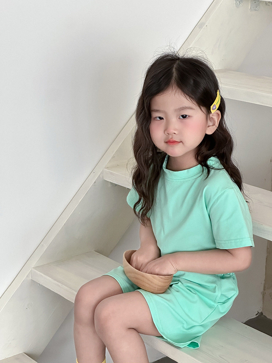 Children's Summer Cotton Pajama Set Short Sleeve Shorts Two-Piece Set Girls Lightweight Casual Sleepwear Wearable Outdoors