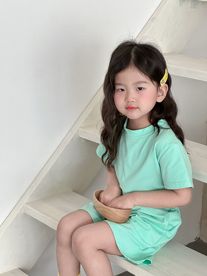 Children's Summer Cotton Pajama Set Short Sleeve Shorts Two-Piece Set Girls Lightweight Casual Sleepwear Wearable Outdoors