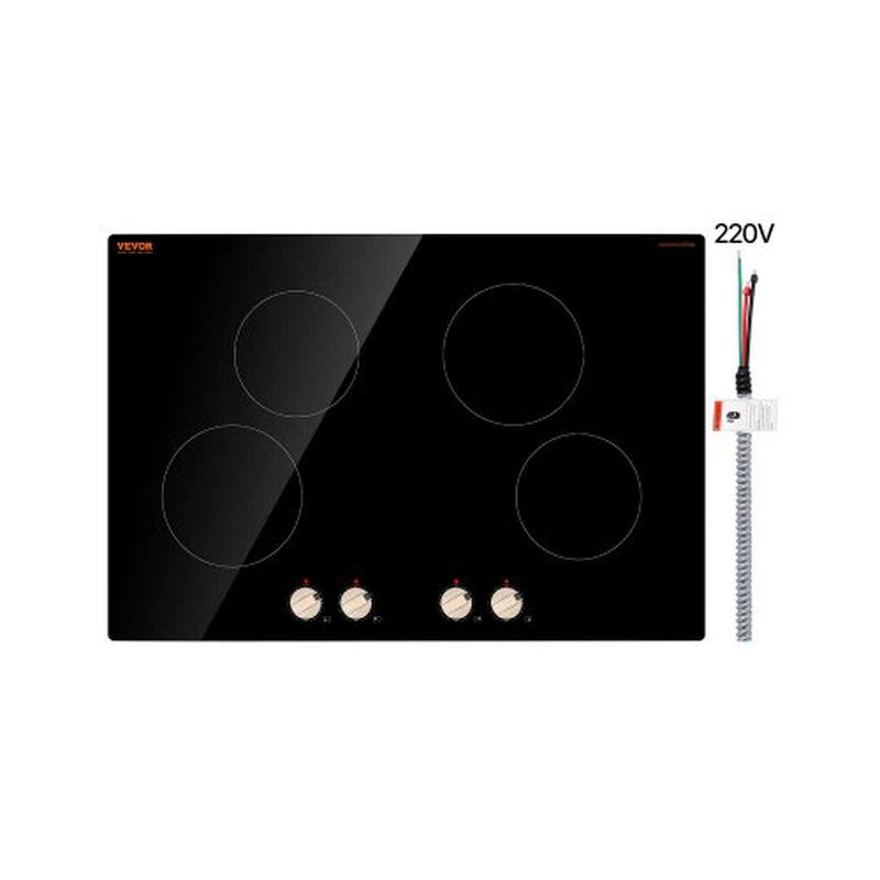 Induction Cooktop, 6600W Electric Countertop Burner, 4 Burner Knob Control Stove, Built-In Induction Cooktop with 12 Temperature Settings, Glass Surface, Auto Shut-Off