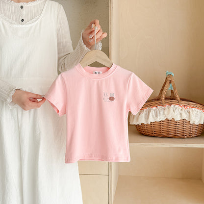Children's Cotton Short Sleeve T-Shirt Rabbit Print Cartoon Summer Wear, New Fashionable Baby Top for Boys and Girls