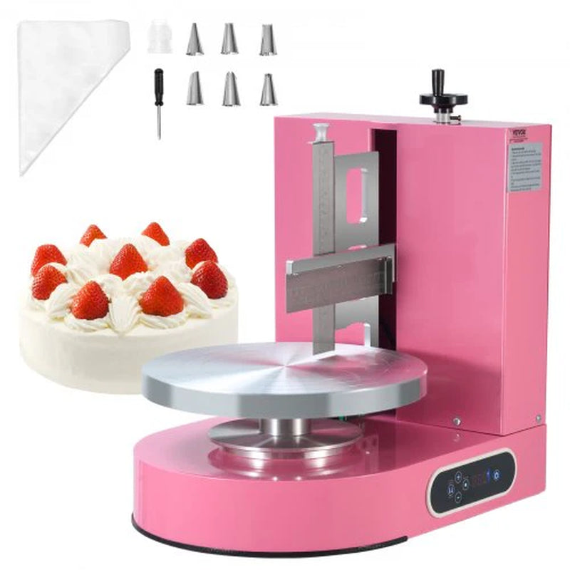 Cake Decorating Machine, Cake Cream Spreading Coating Smearing Machine, Low Noise Cake Frosting Machine, Turntable with Adjustable Scraper, for 4' to 12' Cake, 25-320RPM Rotating Speed, Pink
