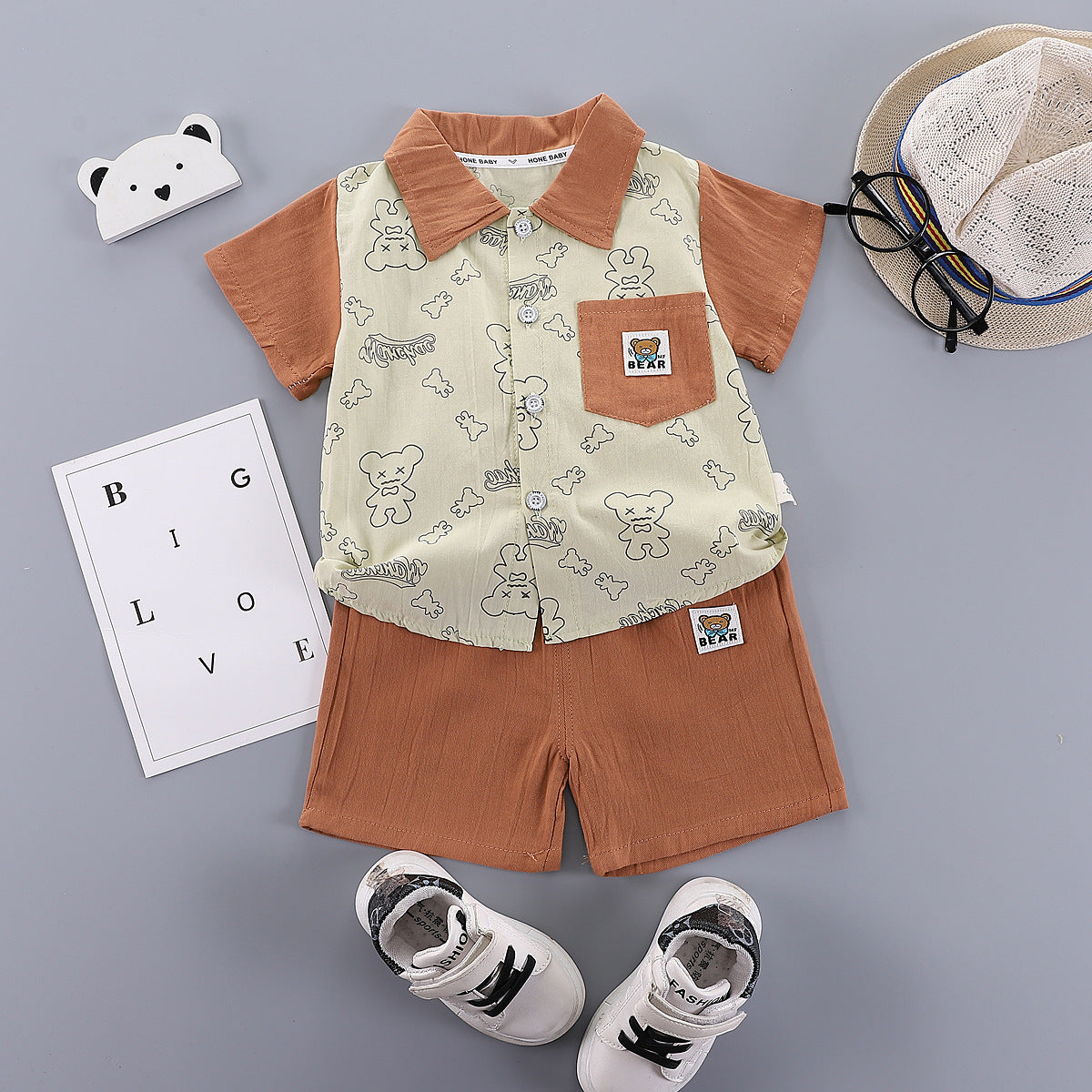 Cartoon short sleeved cardigan children's two-piece set