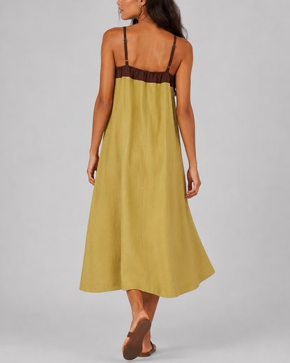 Women's fashion color-blocked loose large pocket spaghetti strap maxi dress
