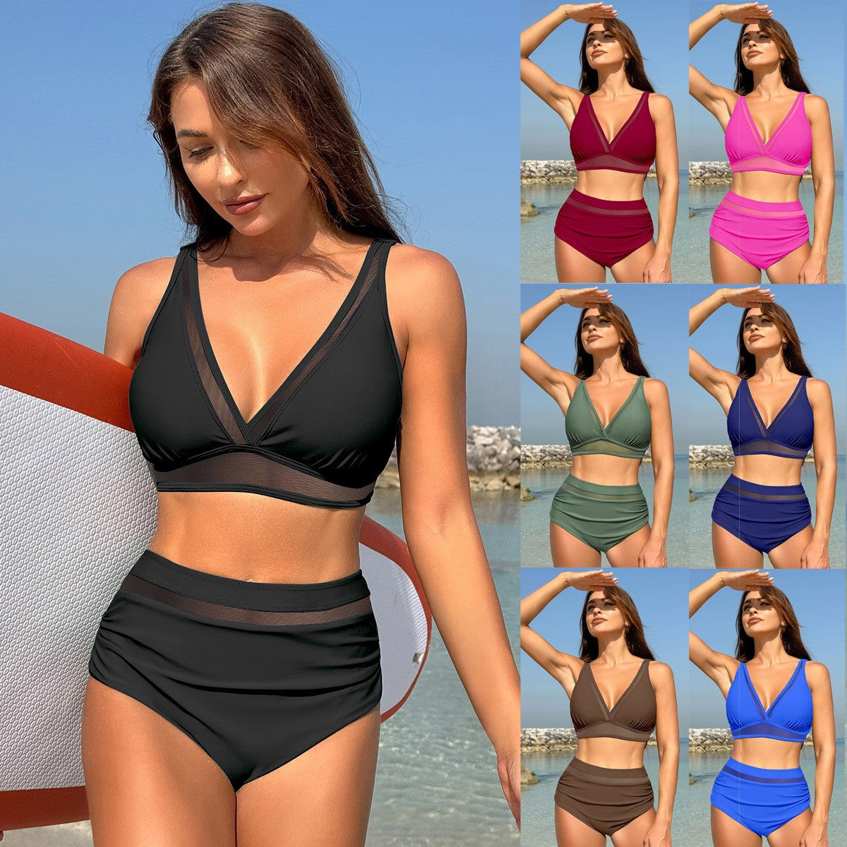 Solid color splicing mesh split