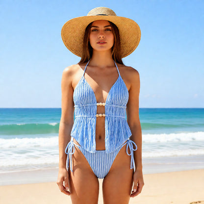Bareback lace up bikini solid color