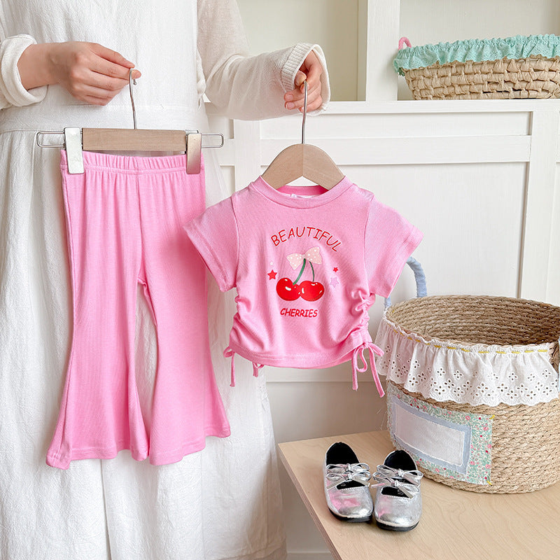 Short Sleeve T-Shirt with Flared Pants Two-Piece Set Fashionable Children's Clothing