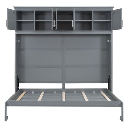 Full Size Murphy Bed Wall Bed with Top Cabinets,Gray