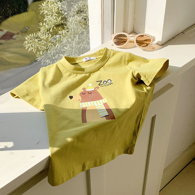 Children's Summer Boy Dinosaur Excavator Print Short Sleeve T-Shirt, Girl Stylish Half Sleeve Baby Cotton T-Shirt