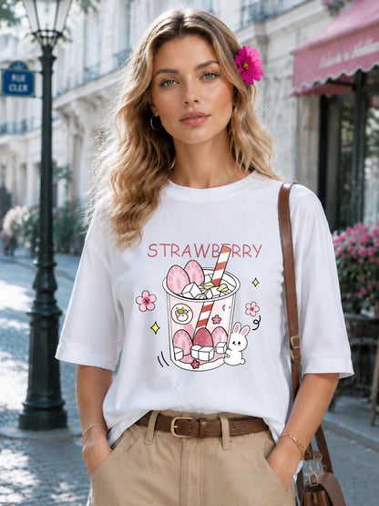 Rabbit pattern loose short sleeved T-shirt