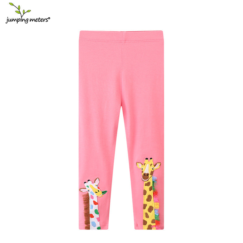 Children's Autumn Pants with Embroidery Pattern, Elastic Cotton Bottoms for Girls, Kids Leggings