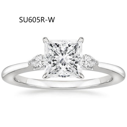 Fashion Luxury Three-Stone Diamond Ring 1 Carat Wedding Ring S925 Sterling Silver Plated 18K Gold Lab-Grown Diamond Ring for Women
