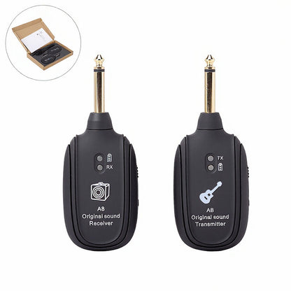 A8 UHF Wireless Guitar System, Rechargeable Transmitter & Receiver, 20Hz-20kHz Full Frequency, USB Charging for Guitar, Violin,
