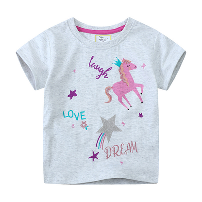 Kids Unicorn Print Short Sleeve T-Shirt Spring Summer New Fashion Children's Top Factory