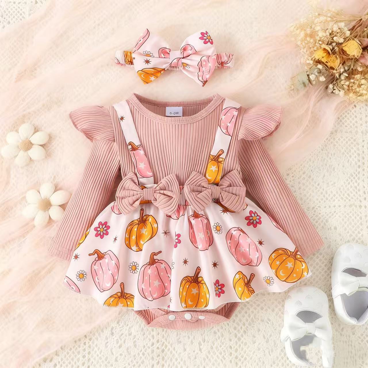 Long sleeved pumpkin print skirt jumpsuit