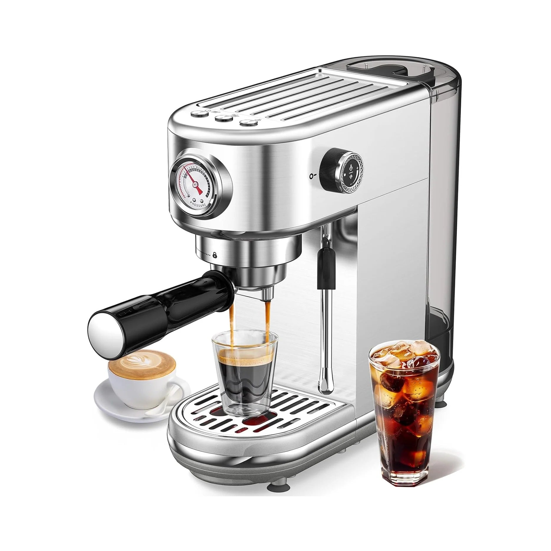 Machine with Milk Frother, 20 Bar Pressure Espresso Maker, with 44OZ Removable Tank, Compact Stainless Steel Coffee Machine for Home, Office, Latte, Cappuccino, Macchiato, Silver Visit the Atatix Store
