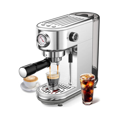 Machine with Milk Frother, 20 Bar Pressure Espresso Maker, with 44OZ Removable Tank, Compact Stainless Steel Coffee Machine for Home, Office, Latte, Cappuccino, Macchiato, Silver Visit the Atatix Store