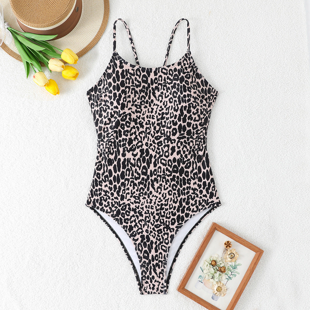 Leopard print women's one-piece swimsuit