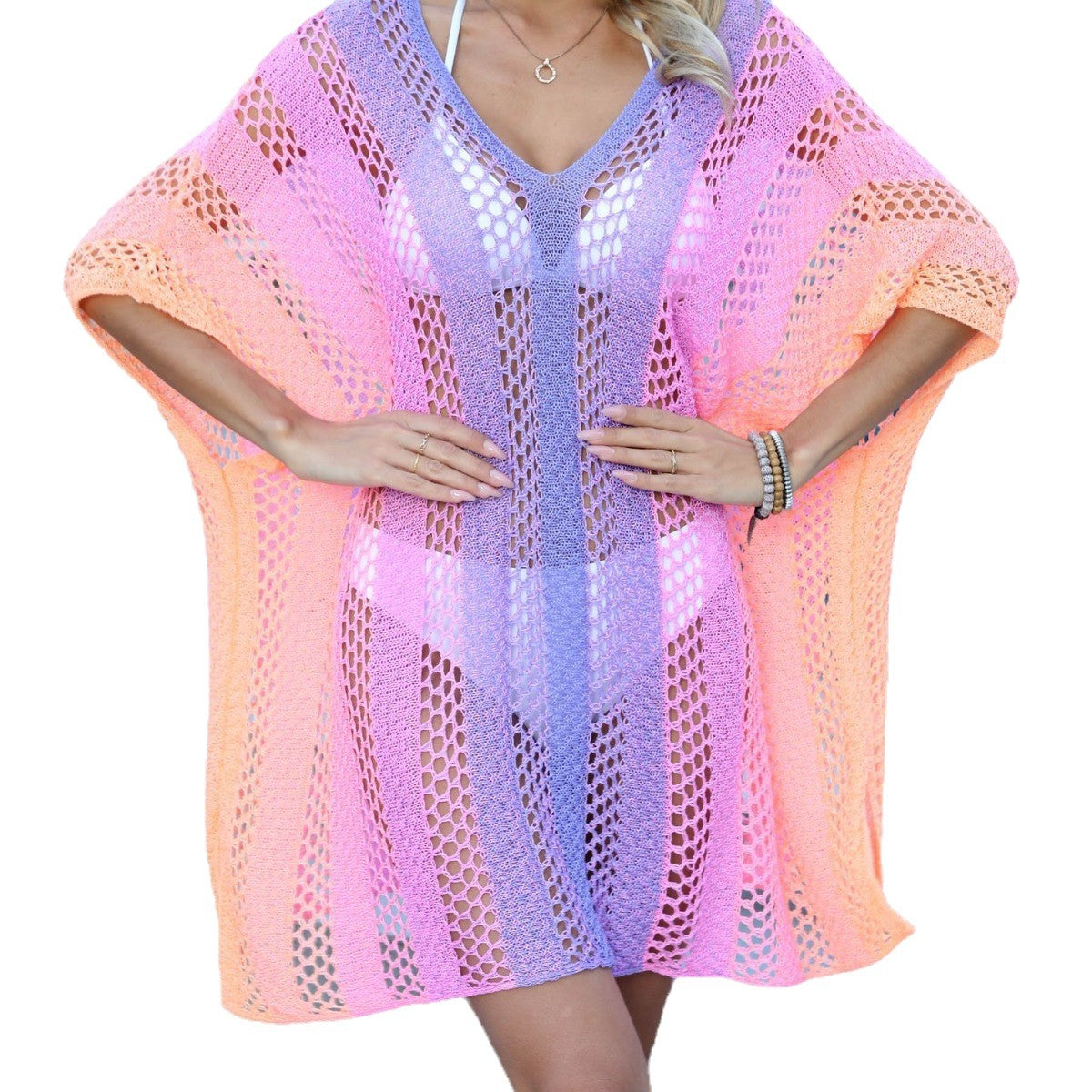 Beach Vacation Cover-Up Cross-Border Women's Gradient Hollow Woven Loose Casual Bikini Dress