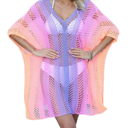 Beach Vacation Cover-Up Cross-Border Women's Gradient Hollow Woven Loose Casual Bikini Dress