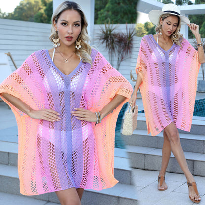 Beach Vacation Cover-Up Cross-Border Women's Gradient Hollow Woven Loose Casual Bikini Dress
