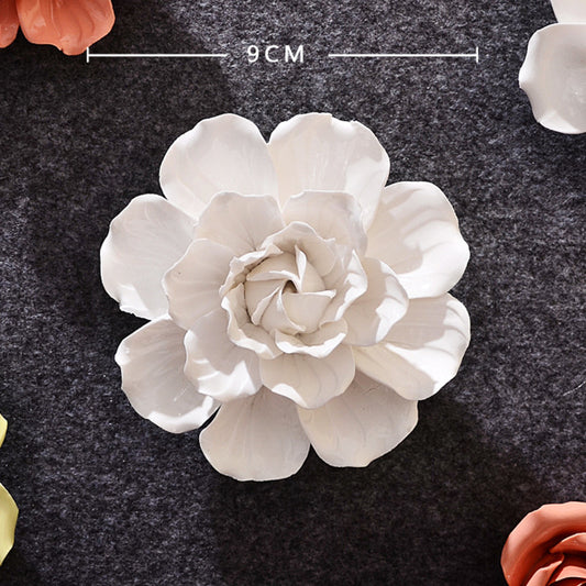 Ceramic 3D Wall Flowers - Hand-Painted Peony, Rose & Camellia Wall Decor for Wedding & Gift