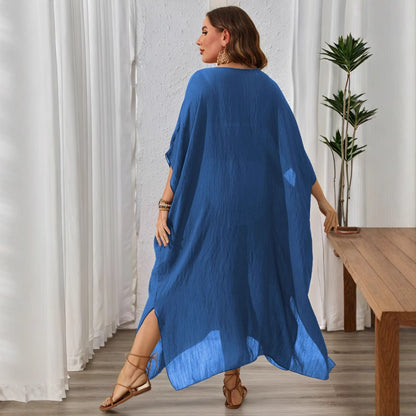 Plus Size Women's Solid Color Loose Beach Vacation Split Floor-Length Dress