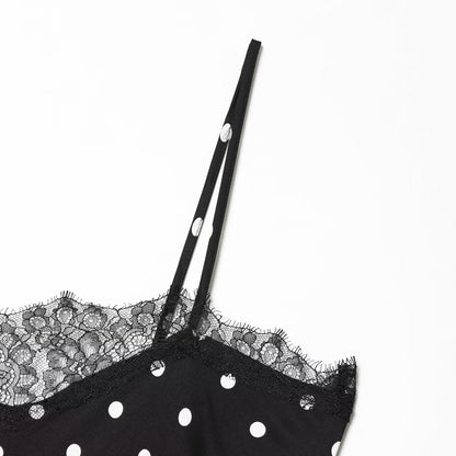 Vintage lace polka dot long camisole skirt