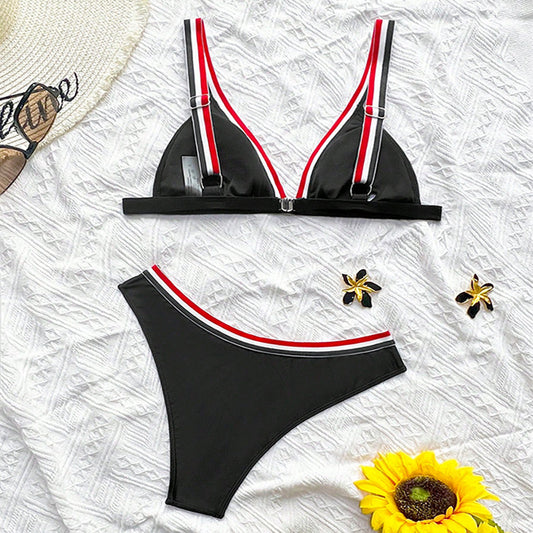 Women's Color-Block Strappy Bikini for Beach and Hot Springs