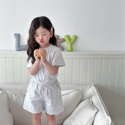 Children's Summer Cotton Pajama Set Short Sleeve Shorts Two-Piece Set Girls Lightweight Casual Sleepwear Wearable Outdoors