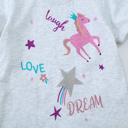 Kids Unicorn Print Short Sleeve T-Shirt Spring Summer New Fashion Children's Top Factory