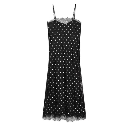 Vintage lace polka dot long camisole skirt