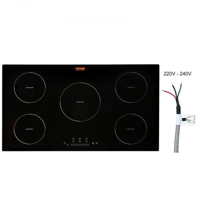 Electric Cooktop, 5 Burners, 36'' Induction Stove Top, Built-In Magnetic Cooktop 9200W, 9 Heating Level Multifunctional Burner, LED Touch Screen W/ Child Lock & Over-Temperature Protection