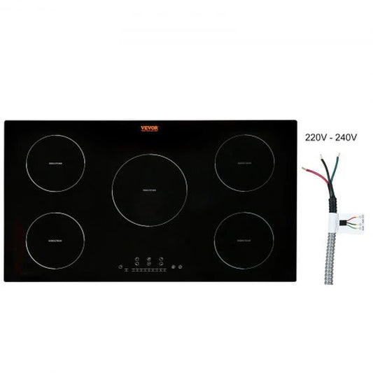 Electric Cooktop, 5 Burners, 36'' Induction Stove Top, Built-In Magnetic Cooktop 9200W, 9 Heating Level Multifunctional Burner, LED Touch Screen W/ Child Lock & Over-Temperature Protection