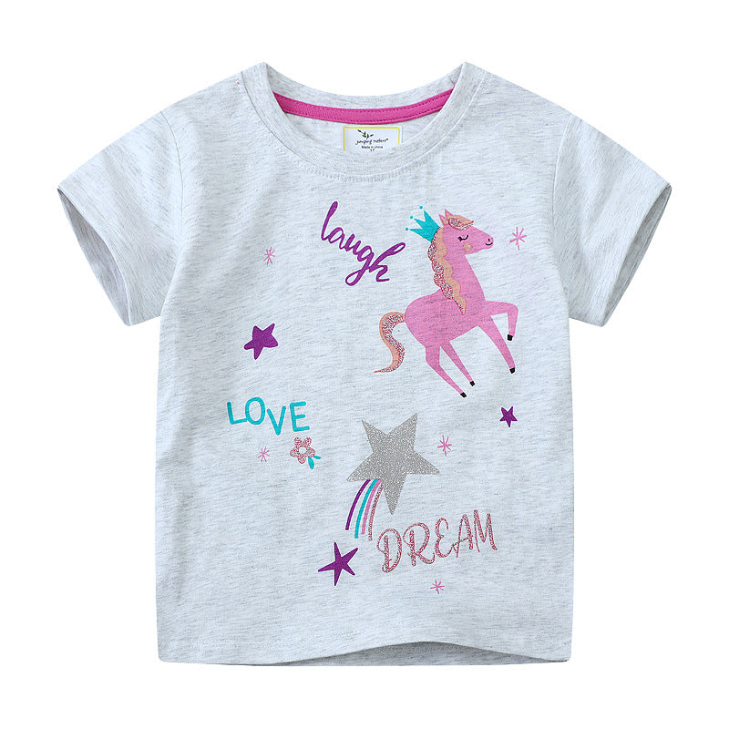 Kids Unicorn Print Short Sleeve T-Shirt Spring Summer New Fashion Children's Top Factory