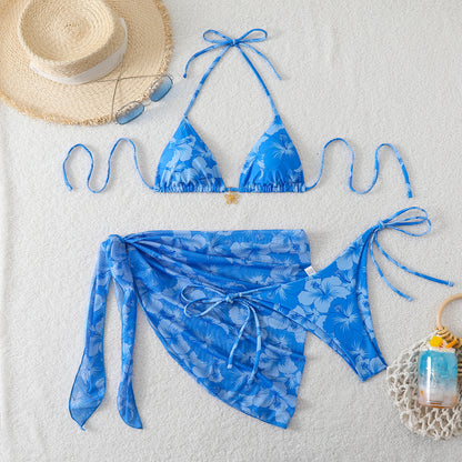 Yarn skirt split bikini multi-color three piece swimsuit